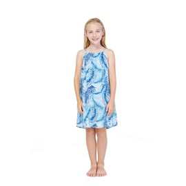Matching Hawaiian Luau Mother Daughter Tank Top and Round Neck Dress in Simply Blue Leaf XL-6