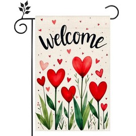 Hello Love Red Heart Decorative Garden Flag12 x 18 inch Wedding Anniversary Wedding Outdoor Yard Home Decor Flag -B