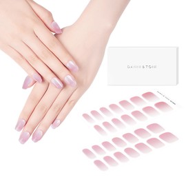 DANNI & TONI Semi Cured Gel Nail Strips Light Pink Ombre Glossy Nail Wraps 28 Stickers (Aglaia)