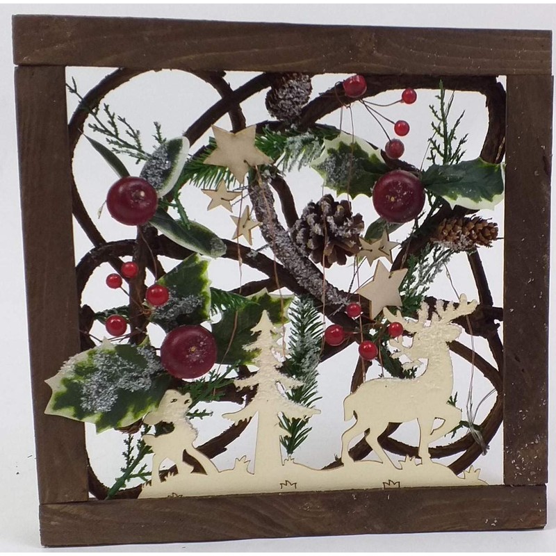 30cm LED Pre-Lit Decorated with Leaves Pine Cones Berries 3D