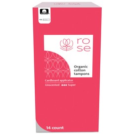 Rose Organic Tampons - Super, Cardboard Applicator, 100% Organic Cotton Security Veil, Unscented - 14 Count (Pack of 1)