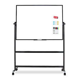 VIZ-PRO Double-Sided Magnetic Mobile Whiteboard, Height Adjustable, Dry Erase Board with 6 Markers, 6 Magnets, 1 Eraser and 2 Hooks,72 x 36 Inches, Black