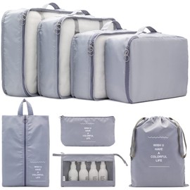 Bolsas Organizadoras de Viaje 8pcs, Organizadores de Maletas de Viaje, Organizador de Equipaje Impermeable en Varios Tamaños, Kit de Organizador Viaje Multiusos para Ropa Zapatos Cosméticos(Gris)