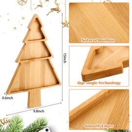 Suzile 4 Pcs Christmas Bamboo Serving Platter 15 x 9.8 Inch Reusable Bamboo Plates Wooden Charcuterie Tray Funny Charcuterie Board Tree Serving Dish for Fruit Bread Cheese Xmas Gifts (Christmas Tree)
