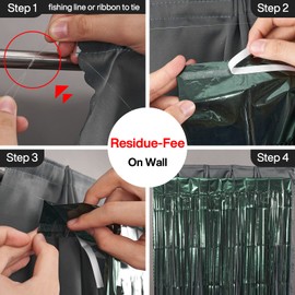 PartyWoo PartyWoo Retro Green Foil Fringe Curtain,2 pcs 3.3x6.6 ft Dark Green Streamers, Fringe Backdrop, Tinsel Backdrop, Tinsel Curtain, Door Shimmer, Birthday Party Streamers, Christmas Decorations