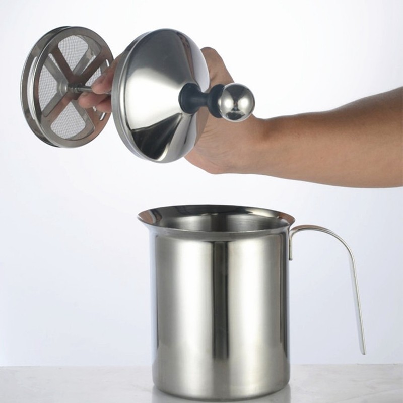 400cc Manual Milk Creamer Frother Double Layer Filter Stainless Steel