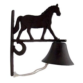 Rustic Cast Iron Cowbell Traditional Farmhouse Dinner Bell with Horse Accent, 7 3/4 Inch