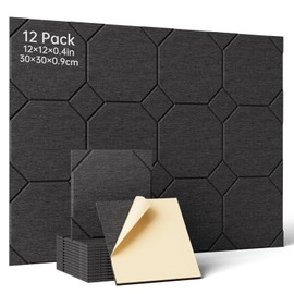 Woovio 12 Pack Soundproof Wall Panels, Self-Adhesive Acoustic Panels, 12"X12"X0.4" Sound Proof Foam Panels for Walls, Door, Ceiling, Home Office Recoding Studio Black