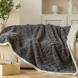 AShanlan Cuddly Blanket, Fluffy Blanket, Super Warm Flannel Sherpa Blanket, Throw Blanket for Bed, Sofa, Couch, Grey, 150 x 200 cm