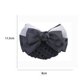 2Pcs Women Hair Bun Cover Net Snood Hairnet Bowknot Decor Barrette French Hair Clip Bow Ribbon Flower Hair Accessories for Stewardess Bank Hotel Staff