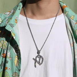 Hip Hop X and O Letters Pendant Necklace with Rope Chain Fashion Rock Rapper Cubic Zirconia Exaggerate Pendant Necklace Trendy Accessories (Silver)