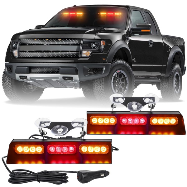 XRIDONSEN 2x 10 inch Amber Red Emergency Dash Strobe Lights