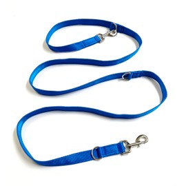 Police Style Dog Training Lead Double Ended 5ft (1.5 Metres Approx) Adjustable Leash Multi-Functional In Cushion Webbing (25mm, Electric Blue)