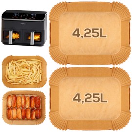 YQL Airfryer Baking Paper for Cosori Hot Air Fryer, 2 Chambers, Airfryer 8.5 L, Air Fryer Accessories for Cosori CAF-R901-AEU Double Hot Air Fryer/Cookwise Dual Zone 9L, Pack of 100 Air Fryer Insert