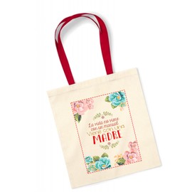 Los Eventos de la Tata. Totebag Organic Cotton Bag with Coloured Handle - Mother's Day Gift