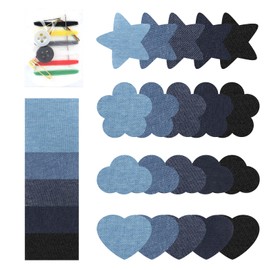 Pack of 25 Iron-On Patches, Jean Patches for Iron-on, Iron-On Patches with Various Patterns and Sewing Accessories, Jeans Patches for Iron-On Interior for Jackets Pockets Hole Repair Decoration