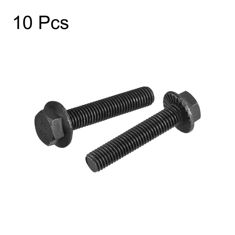 sourcing map M10-1.5x50mm Hex Serrated Flange Bolts 10.9 Grade Carbon