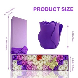 JIALEEY 33 PCS Floral Scented Bath Soap Rose Flower Petals, Plant Essential Oil Rose Soap Set Gifts Ideas for Her Women Girls Mom Valentine's Day, Purple Gift Box