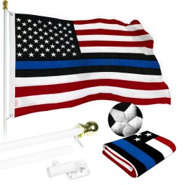 UD_G128 Flag Pole 5 FT White Tangle Free & Blue Lives Matter Flag 2x3 FT Combo Embroidered Spun Polyester