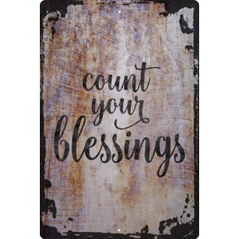 Wall Art Tin Sign Count your blessings cursive grateful blessed Beige Home Decor Funny Gift 12 x 8 Inch