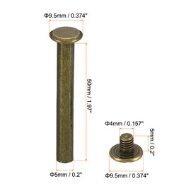 PATIKIL 50 Sets Chicago Screws, M5x50mm Chicago Screws Phillips Binding Post Screw Bolts Leather Rivets Fasteners Connectors Steel for Leather Belt Scrapbook Photo Albums, Brown