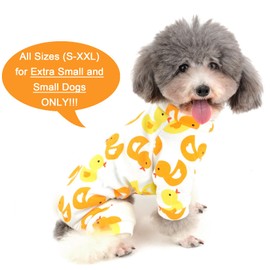 Zunea Small Dog Jumpsuit Soft Cotton Romper Puppy Sleeping Clothes Adorable Yellow Duck Printed Four Legs Pajama Clothes for Pet Cat Puppy S