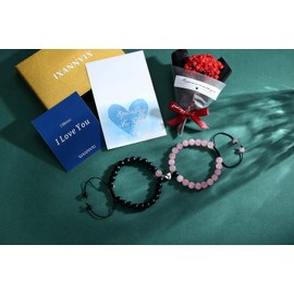 XIANNVXI Pair of Matching Crystal Bracelets Matching Bracelets Forever in One Relationship Beads Braided Crown Gemstones Elastic Gifts for Lovers Boyfriend Girlfriend, Stone, not konw