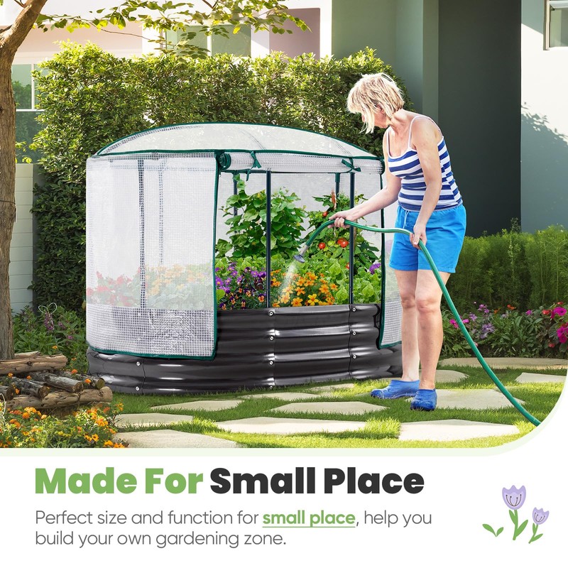KING BIRD Raised Garden Bed with Cover Galvanized Oval Planter