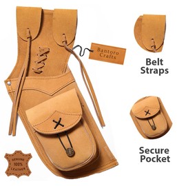 Bantoro Crafts Brown Leather Traditional Leather Side Waist Archery Quiver Arrow Holder Waist/Hip Hanging Shooting Hunting Shoulder Belt Bag Bow