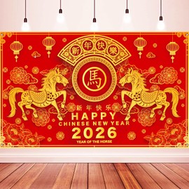 2026 Lunar New Year Decorations, Chinese New Year Decorations 2026, Year of The Horse Banner, Chinese New Year Backdrop, Lunar New Year Backdrop for Chinese New Year Party Decoration, 71 x 43 Inch