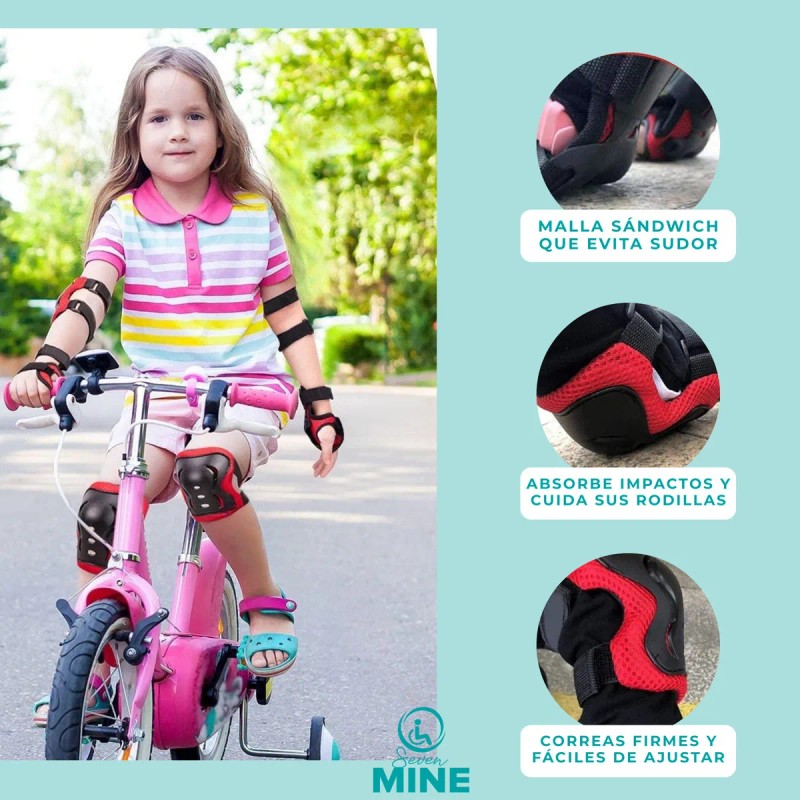 Set 6 Equipo De Protección Para Patinar, Bicicleta Patineta Rojo