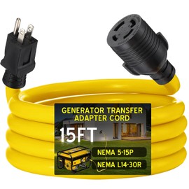 Tellegloww 5-15P to L14-30R Adapter Cord Generator Transfer Switch, Generator House Inlet Box Adapter, 15Amp 3Prong 5-15 Male to 30Amp 4Prong L14-30 Locking Female, 10 AWG, ETL Listed(15 ft)
