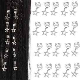 20Pcs Hollow Star Hair Clips | Silver Hair Jewelry Rings & Cuffs for Braids, Dreadlocks | Boho Hair Accessories for Women | Festival Braiding Beads Ch