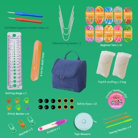 FREEASYFAR 47 pcs Crochet Kit for Beginners with Beginner Easy Yarn,Ergonomic Crochet Hooks (4.0-4.5mm),Step-by-Step Tutorial – All-in-One Starter Knitting Kit for Kids Adults (Variegated-Big)