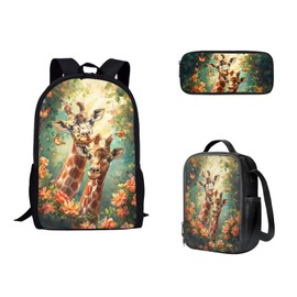 XYZCANDO Giraffe School Backpack for Girls Boys Backpack Set with Lunch Bag Pencil Case Animal Pattern Bookbag Set 3 Pcs School Bags Cute Back Pack for Kids Preschool Elementary Middle High School