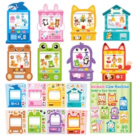 FoszaSzept Claw Machine Make A Face Stickers, Make Your Own Dolls Vending Machine Scene Stickers Games, Mix and Match Sticker Sheets Art Craft Kit for School Classroom Birthday Party Favors(40pcs)
