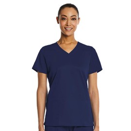 V-Neck Scrub Top for Women 2 Pocket 4-Way Stretch for Medical Dental Spa EL9105 (Navy, Medium)