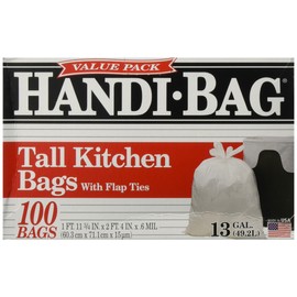 Handi-Bag HAB6FK100 Super Value Pack, 13 Gallon,0.6 Milliliters, 1 FT x 11 in, White (Box of 100)