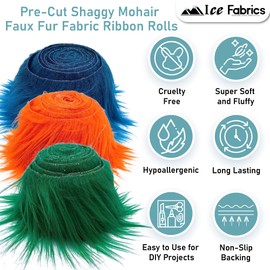 Ice Fabrics Craft Faux Fur Fabric Pre Cut Rolls - 6"x60" Fur Ribbon Mohair Fabric Strips - Super Soft and Fuzzy - Perfect for Crafts, Costumes & Decoration - Teal - 6x60