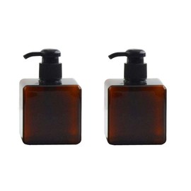 2Pcs 250ml/8.4oz Plastic Pump Bottle Dispenser Empty Refillable Square Lotion Dispenser Bottle Travel Toiletries Liquid Container Vials for Essential Oil Soap Lotion Shampoo (Brown)
