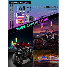 UNI-SHINE 2PCS 2FT LED Whip Lights with RGB Chasing Lights with APP & Remote Control, Music Antenna Whip Light for Can-Am UTV ATV RZR Can-Am SXS Polaris Offroad Truck