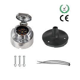 BEIJISTAR 7 Pin Trailer Metal Socket with Rubber Gasket and Metal Mounting Bracket, 12V Waterproof 7 Pin Trailer Metal Socket Connector, for Truck RV Cars Boat Caravan (Aluminium Alloy)