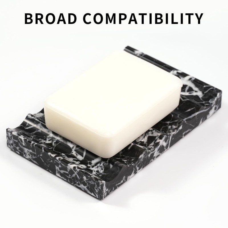 LWALMS Black Marble Soap Dish - Rectangle Decorative Stone Soap