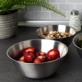 com-four® 2-Piece Stainless Steel Bowl Set - Salad Bowl in 2 Sizes - Mixing Bowl 750/1300 ml - Stainless Steel Bowl for Baking and Serving - Feeding Bowl (2 Pieces - Diameter 15.5/19 cm)