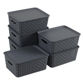 Jnktka Gray Plastic Baskets with Lids, 6 Pack Storage Baskets for Organizing
