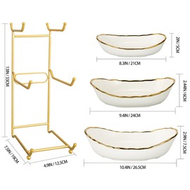 MEIGLQEA White Ceramic 3 Tier Modern Fruit Bowl with Metal Stand, Tiered Fruit Tray for Kitchen Counter, Snacks Nuts Bread Candy Storage