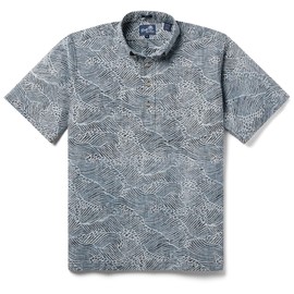 Reyn Spooner Men's Molokai Channel Pullover Oceanic Hawaiian Aloha Shirt, Black, 3XL