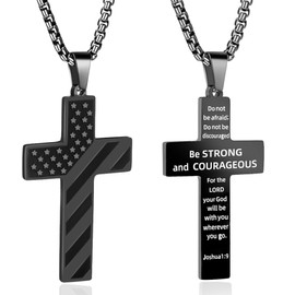 AMAZINGSUN American Flag Cross Necklace for Men, Men Black Cross Necklace Gifts.American Flag Pendant Chain for Men.Flag Necklace Gifts for Men