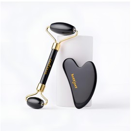 rosejane Jade Roller for Face and Gua Sha Facial Tools - Certified Face Roller and GuaSha for Your Skincare Routine - Birmania Jade 100% - Includes Real Jade and Stones, Skin Care Massage - Black