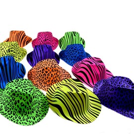 Novelty Place [Estrellas de la Fiesta] Sombreros Plásticos de Neón para Fiesta Estampado Animal Color para Ni?os, Adolescentes y Adultos (Paquete de 24)